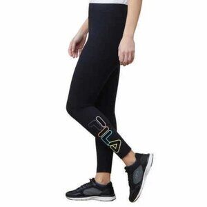 Fila Women’s Cotton Active Leggings Black Ankle Pants Logo Graphic Size M NWT
